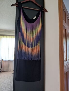 Miss Selfridge Festival Party Boho Ombre Fringe Bodycon Mini Dress Indie Sleeze